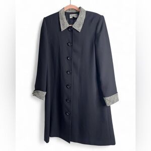 Kasper black coat with plaid collar and cuffs #outerwear #winter